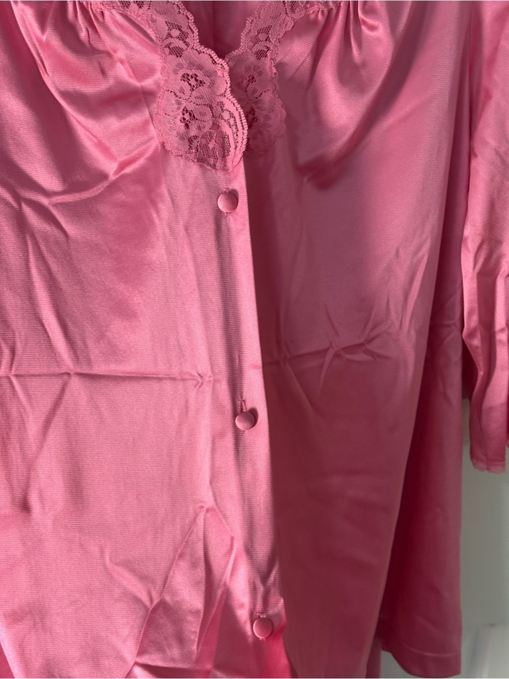 Vanity Fair Pink Satin Pajama Set with Lace Trim - Picture 6 of 7